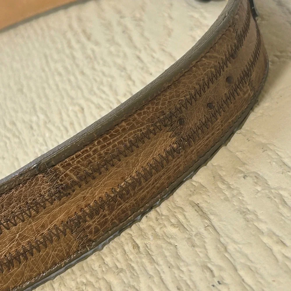 Tony Lama Belt 36 Womens Brown Western Genuine Ostrich‎ Leather Zigzag USA Made